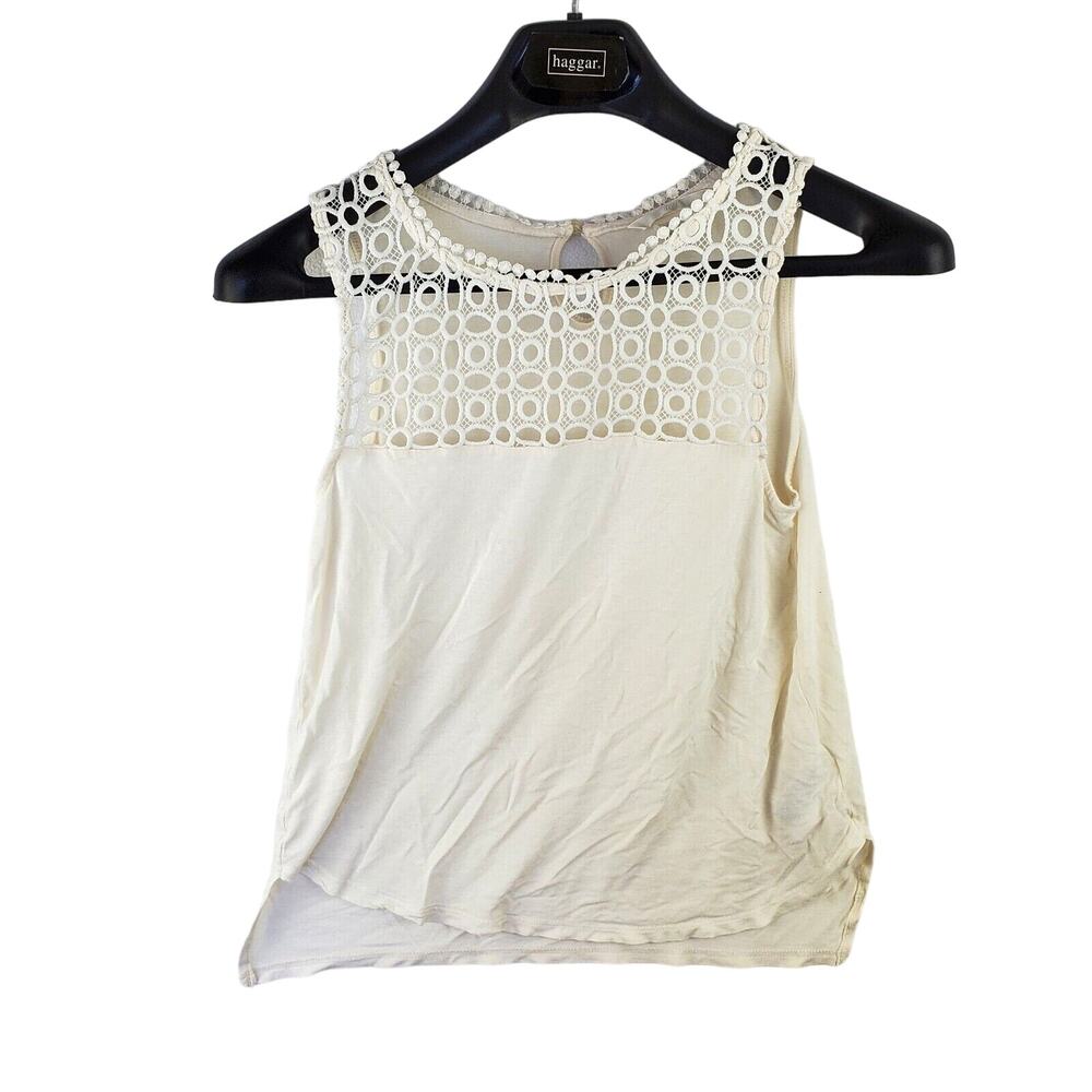 H&M Blouse Tank Top Shirt Womens XS Sleeveless Ivory Off White Tassel Keyhole